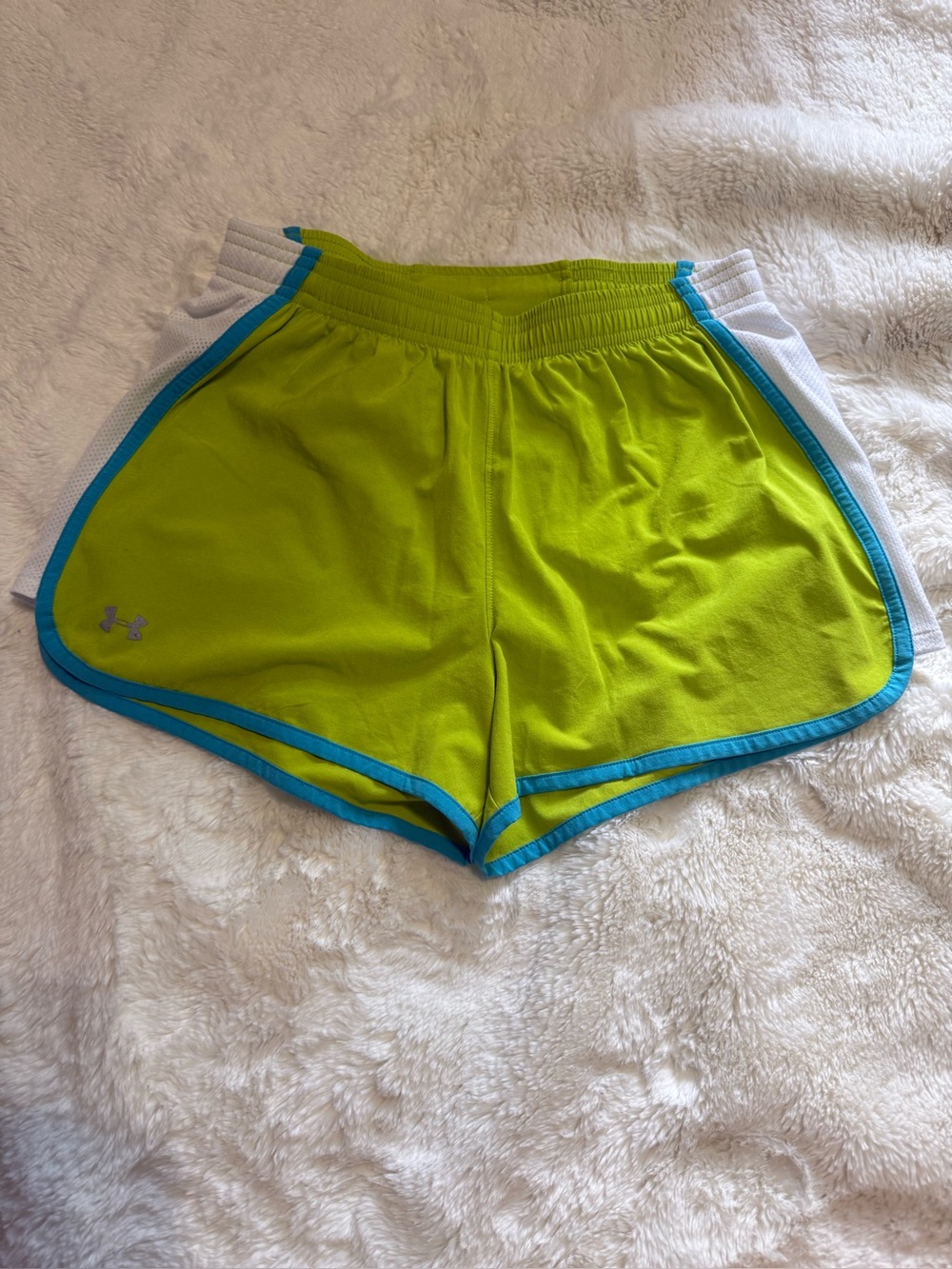 Under Armour Women's Lime Green Active Shorts with Blue Trim